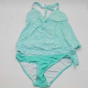 ​NWT Seafancy Aqua Blue Tankini Set - Elegant Halter Top & Bikini Bottoms Size L